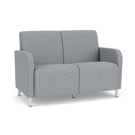 Lesro Siena Lounge Reception 2 Seat Tandem Seating No Center Arm, Brushed Steel, RS Fog Upholstery SN2101